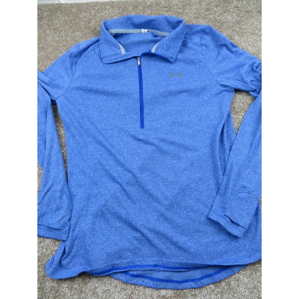 Under Armour Heat Gear Threadborne Blue Womens Med 1/2 Zip Pullover Thumb holes